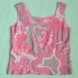 psychedelic tank top 60s vintage metallic pink silver floral abstract print slee